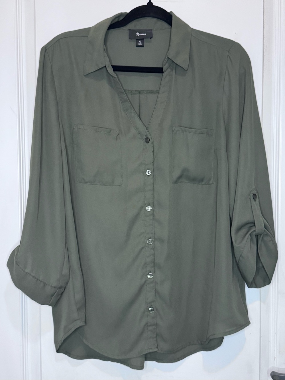 Bwear Olive Green Button-Down Utility Blouse